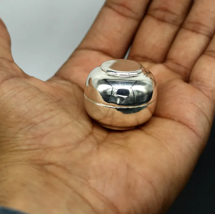 TRIBAL ORNAMENTS 999 fine silver handmade gorgeous small idols Prasad box trinket box container box brides Sindur box solid silver article utensil sv185 Necklaces