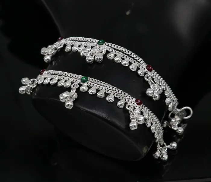 TRIBAL ORNAMENTS Bracelets 6 inches handmade solid sterling silver baby kids ankle bracelet unisex baby anklet foot bracelet customized charm noisy bracelet ank415
