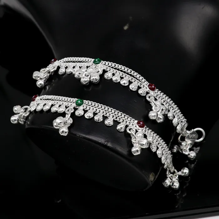 TRIBAL ORNAMENTS Bracelets 6 inches handmade solid sterling silver baby kids ankle bracelet unisex baby anklet foot bracelet customized charm noisy bracelet ank415