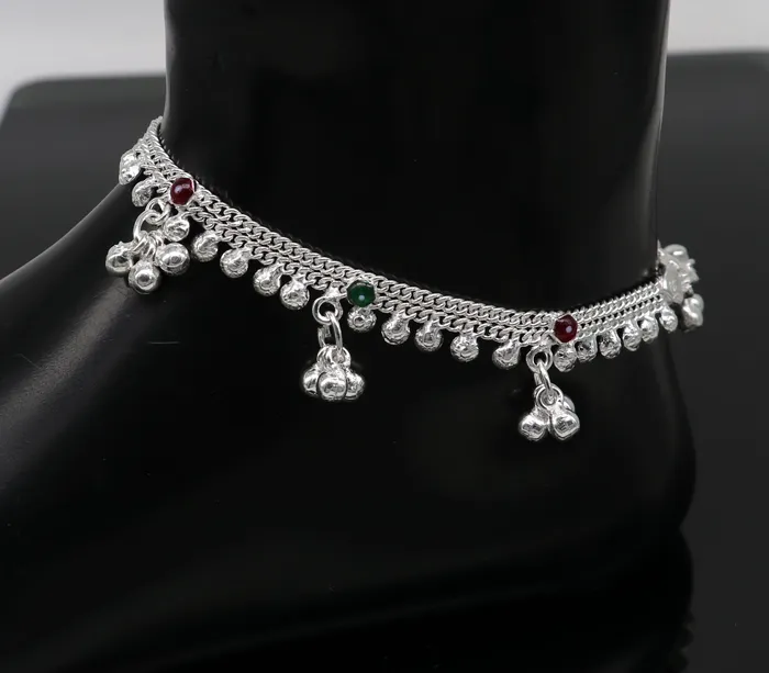 TRIBAL ORNAMENTS Bracelets 6 inches handmade solid sterling silver baby kids ankle bracelet unisex baby anklet foot bracelet customized charm noisy bracelet ank415