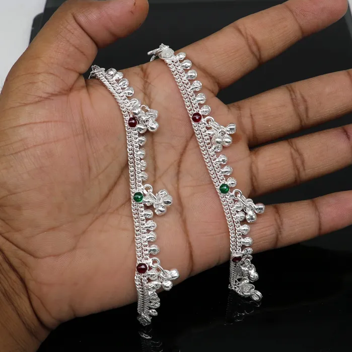 TRIBAL ORNAMENTS Bracelets 6 inches handmade solid sterling silver baby kids ankle bracelet unisex baby anklet foot bracelet customized charm noisy bracelet ank415