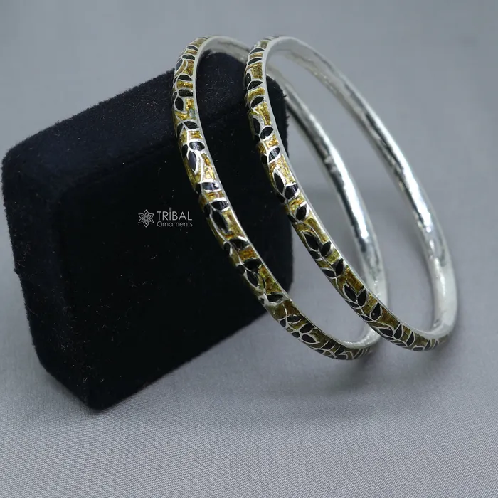 TRIBAL ORNAMENTS Bracelets 925 sterling meenakari work designer bangle bracelet pure silver gifting jewelry brides made bangles ba429