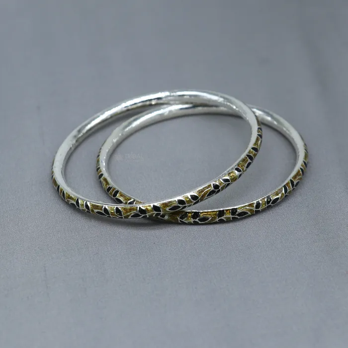TRIBAL ORNAMENTS Bracelets 925 sterling meenakari work designer bangle bracelet pure silver gifting jewelry brides made bangles ba429