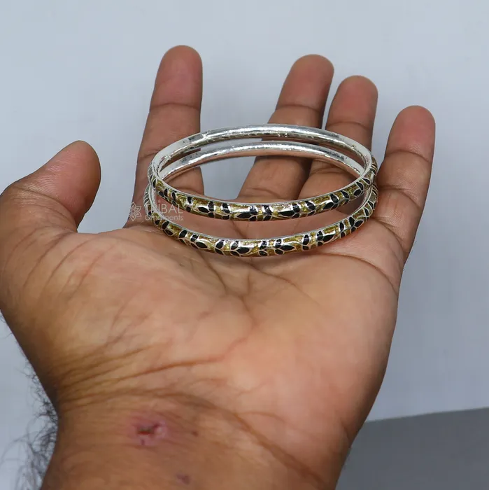 TRIBAL ORNAMENTS Bracelets 925 sterling meenakari work designer bangle bracelet pure silver gifting jewelry brides made bangles ba429