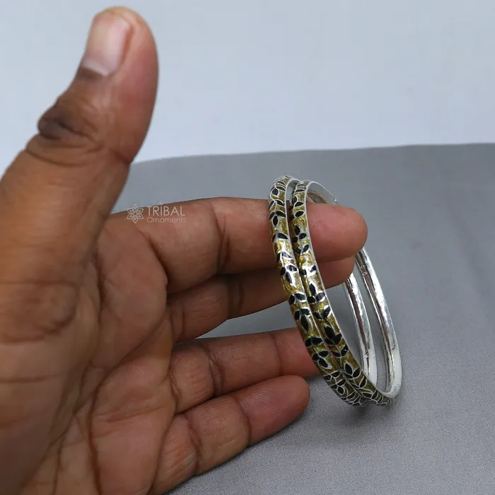 TRIBAL ORNAMENTS Bracelets 925 sterling meenakari work designer bangle bracelet pure silver gifting jewelry brides made bangles ba429