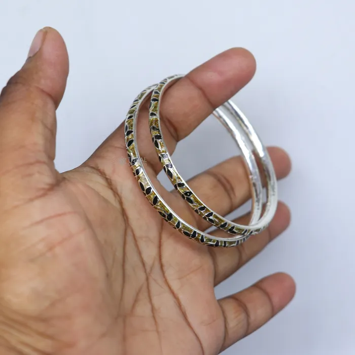 TRIBAL ORNAMENTS Bracelets 925 sterling meenakari work designer bangle bracelet pure silver gifting jewelry brides made bangles ba429