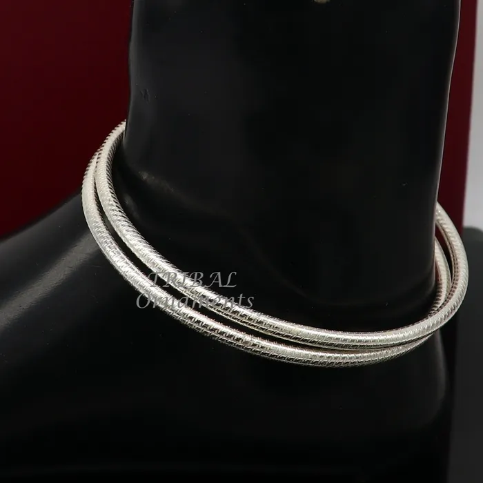 TRIBAL ORNAMENTS Bracelets 925 sterling silver 35mm Vintage design Indian traditional silver womens foot kada anklet pair kada hollow bracelet tribal jewelry nsfk85 TRIBAL ORNAMENTS Bracelets 925 sterling silver 35mm Vintage design Indian traditional silver womens foot kada anklet pair kada hollow bracelet tribal jewelry nsfk85