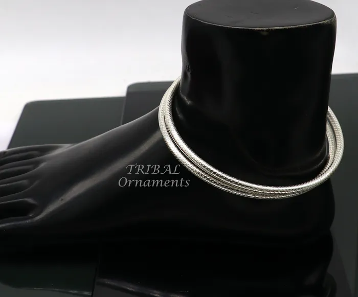 TRIBAL ORNAMENTS Bracelets 925 sterling silver 35mm Vintage design Indian traditional silver womens foot kada anklet pair kada hollow bracelet tribal jewelry nsfk85