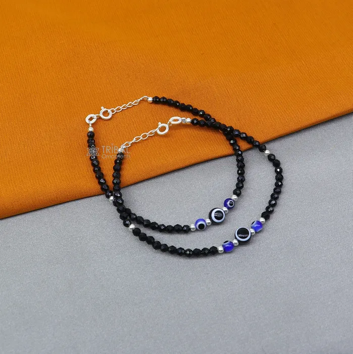 TRIBAL ORNAMENTS Bracelets 925 sterling silver and evil eye black beaded chain bracelet Combo use mother bracelet or baby anklets sbr746 TRIBAL ORNAMENTS Bracelets 925 sterling silver and evil eye black beaded chain bracelet Combo use mother bracelet or baby anklets sbr746