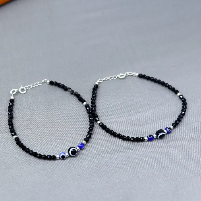 TRIBAL ORNAMENTS Bracelets 925 sterling silver and evil eye black beaded chain bracelet Combo use mother bracelet or baby anklets sbr746