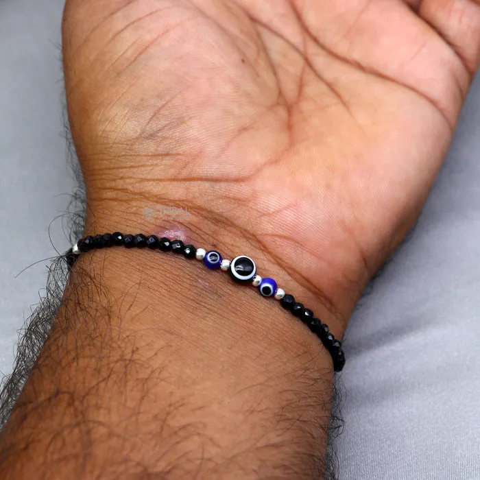 TRIBAL ORNAMENTS Bracelets 925 sterling silver and evil eye black beaded chain bracelet Combo use mother bracelet or baby anklets sbr746