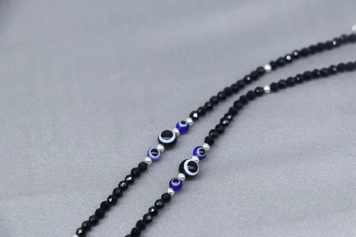 TRIBAL ORNAMENTS Bracelets 925 sterling silver and evil eye black beaded chain bracelet Combo use mother bracelet or baby anklets sbr746