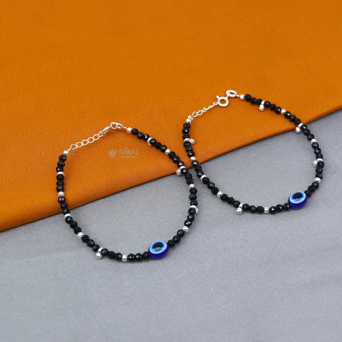 TRIBAL ORNAMENTS Bracelets 925 sterling silver and evil eye black beaded chain bracelet Combo use mother bracelet or baby anklets sbr749 TRIBAL ORNAMENTS Bracelets 925 sterling silver and evil eye black beaded chain bracelet Combo use mother bracelet or baby anklets sbr749
