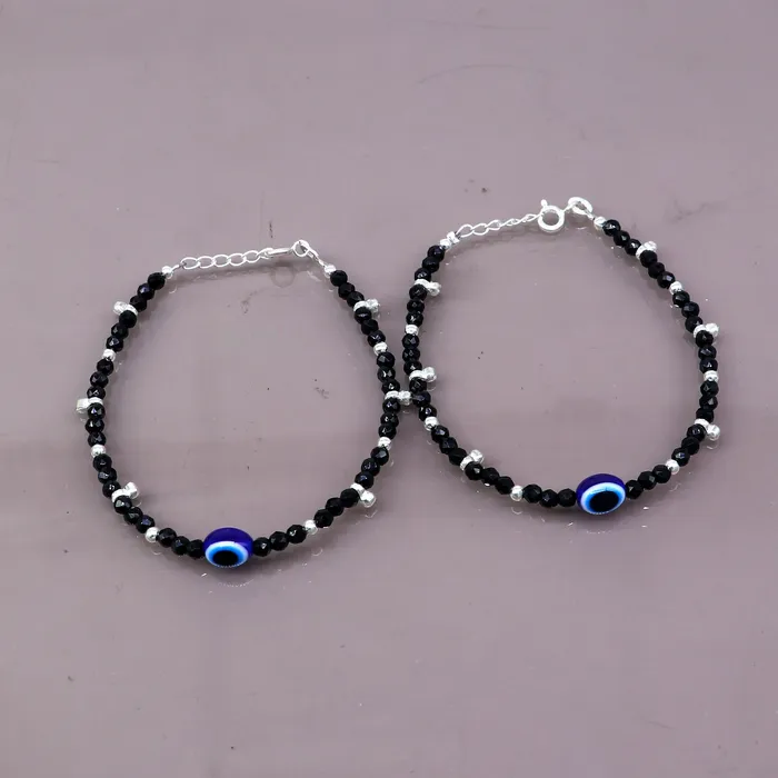 TRIBAL ORNAMENTS Bracelets 925 sterling silver and evil eye black beaded chain bracelet Combo use mother bracelet or baby anklets sbr749