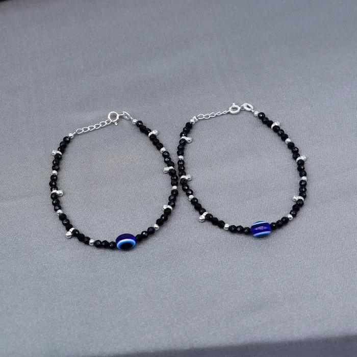 TRIBAL ORNAMENTS Bracelets 925 sterling silver and evil eye black beaded chain bracelet Combo use mother bracelet or baby anklets sbr749