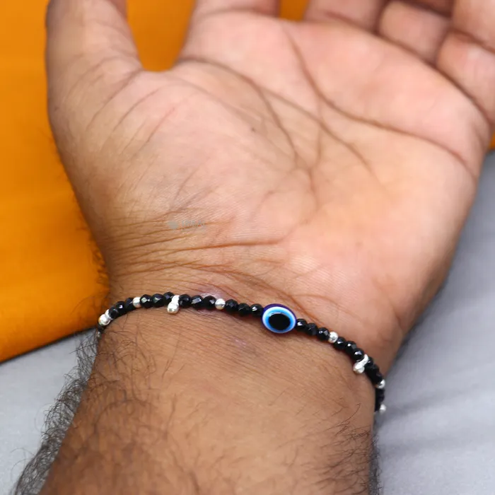 TRIBAL ORNAMENTS Bracelets 925 sterling silver and evil eye black beaded chain bracelet Combo use mother bracelet or baby anklets sbr749