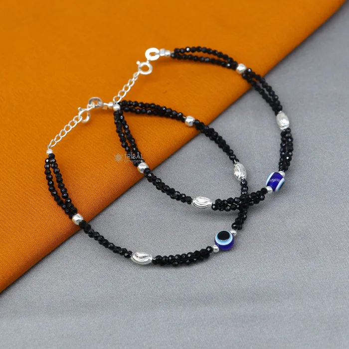 TRIBAL ORNAMENTS Bracelets 925 sterling silver and evil eye blue beaded chain bracelet Combo use mother bracelet or baby anklets sbr752 TRIBAL ORNAMENTS Bracelets 925 sterling silver and evil eye blue beaded chain bracelet Combo use mother bracelet or baby anklets sbr752
