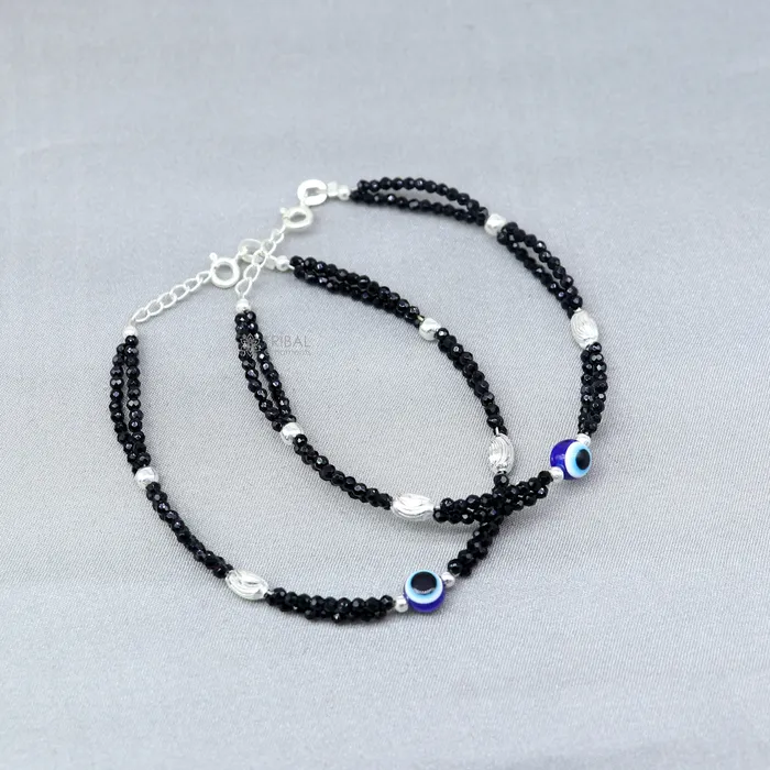 TRIBAL ORNAMENTS Bracelets 925 sterling silver and evil eye blue beaded chain bracelet Combo use mother bracelet or baby anklets sbr752