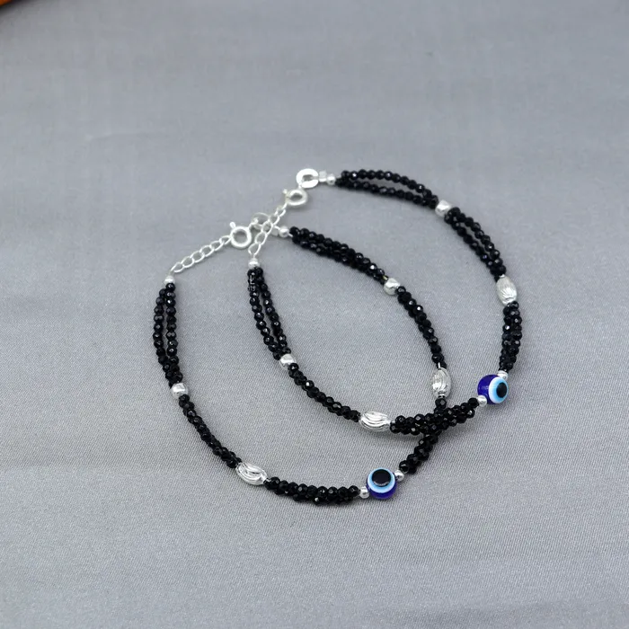 TRIBAL ORNAMENTS Bracelets 925 sterling silver and evil eye blue beaded chain bracelet Combo use mother bracelet or baby anklets sbr752