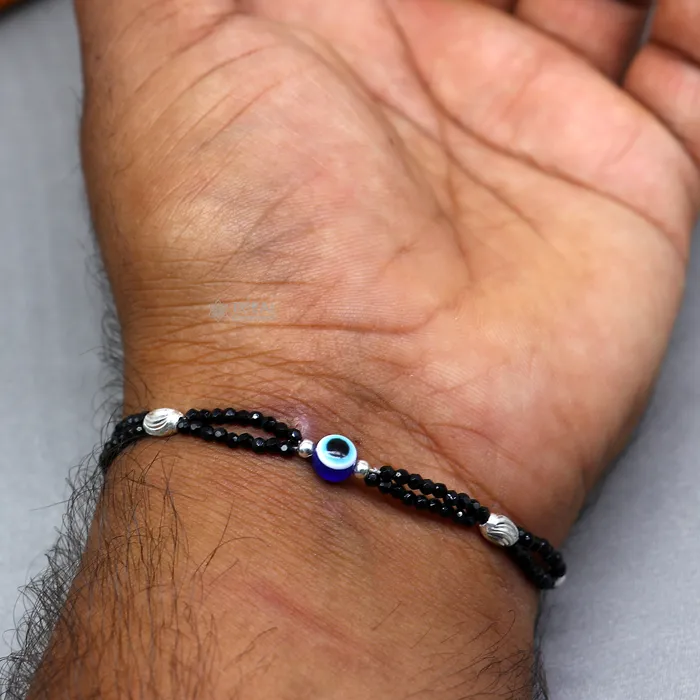 TRIBAL ORNAMENTS Bracelets 925 sterling silver and evil eye blue beaded chain bracelet Combo use mother bracelet or baby anklets sbr752