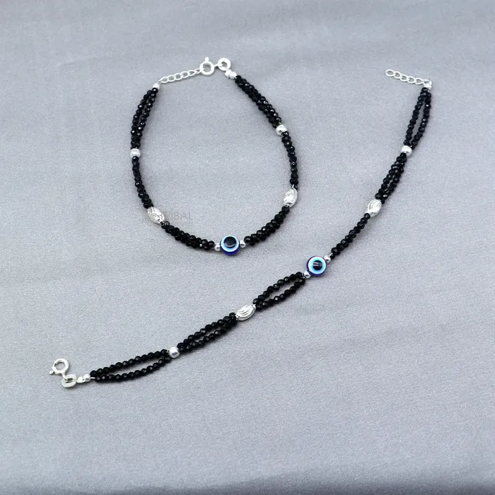 TRIBAL ORNAMENTS Bracelets 925 sterling silver and evil eye blue beaded chain bracelet Combo use mother bracelet or baby anklets sbr752