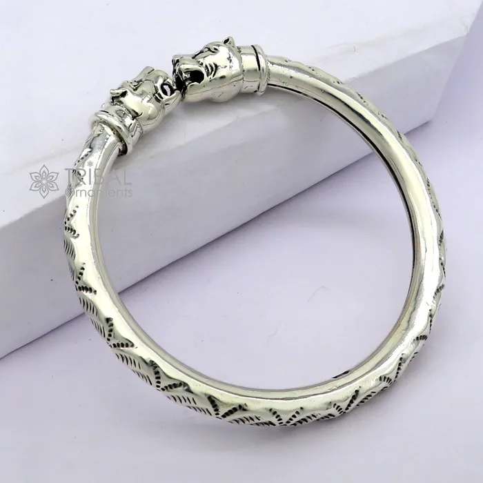 TRIBAL ORNAMENTS Bracelets 925 sterling silver fabulous cultural trendy lion face stylish kada bangle bracelet pretty work attractive tribal belly dance jewelry nsk800