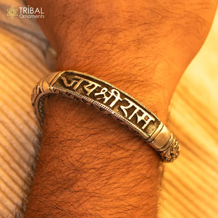 TRIBAL ORNAMENTS Bracelets 925 Sterling silver handmade chitai work jai shree ram lord rama mantra bracelet kada best divine unisex tribal ethnic jewelry nsk584