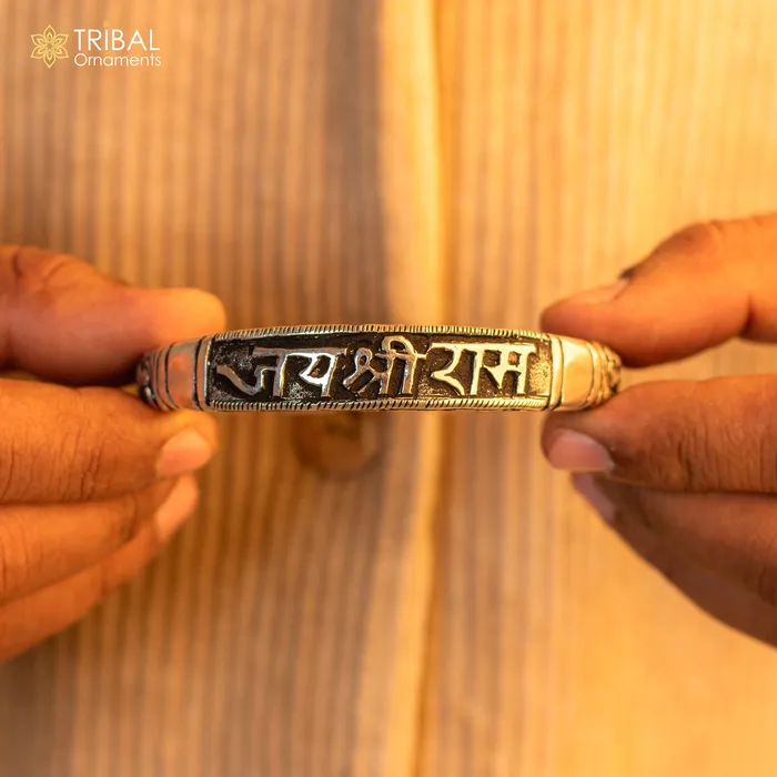 TRIBAL ORNAMENTS Bracelets 925 Sterling silver handmade chitai work jai shree ram lord rama mantra bracelet kada best divine unisex tribal ethnic jewelry nsk584