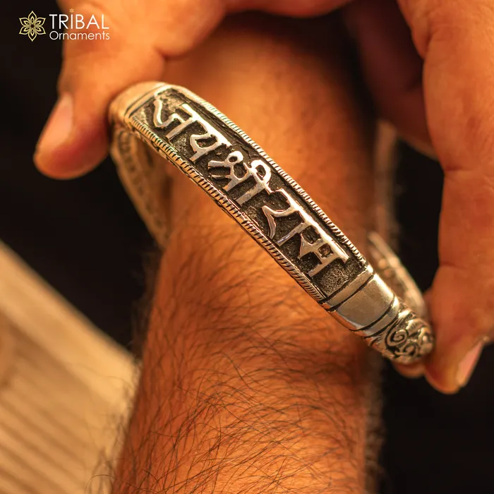 TRIBAL ORNAMENTS Bracelets 925 Sterling silver handmade chitai work jai shree ram lord rama mantra bracelet kada best divine unisex tribal ethnic jewelry nsk584