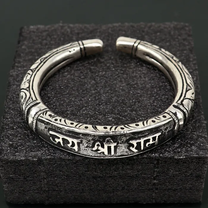 TRIBAL ORNAMENTS Bracelets 925 Sterling silver handmade chitai work jai shree ram lord rama mantra bracelet kada best divine unisex tribal ethnic jewelry nsk584