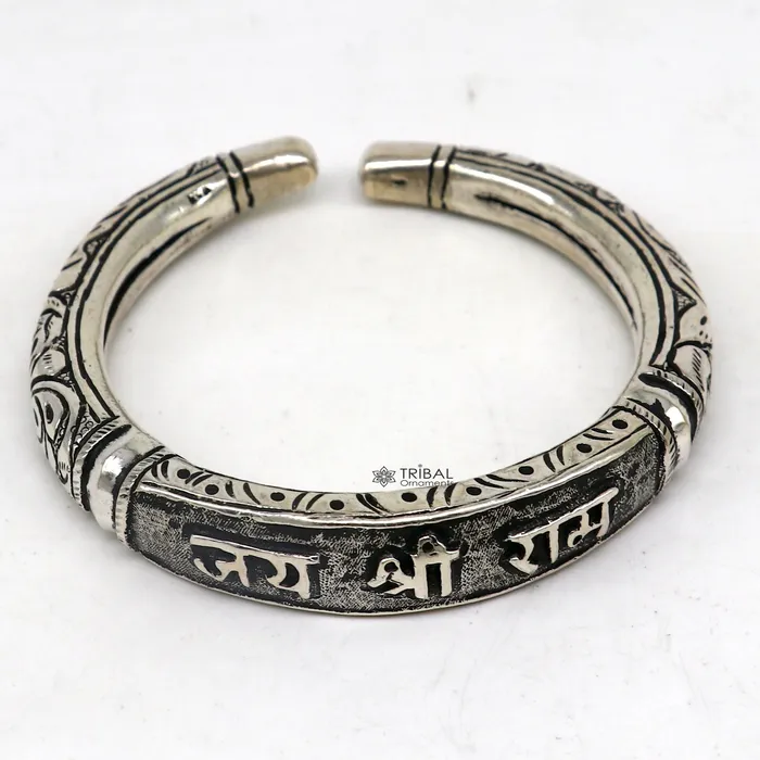 TRIBAL ORNAMENTS Bracelets 925 Sterling silver handmade chitai work jai shree ram lord rama mantra bracelet kada best divine unisex tribal ethnic jewelry nsk584