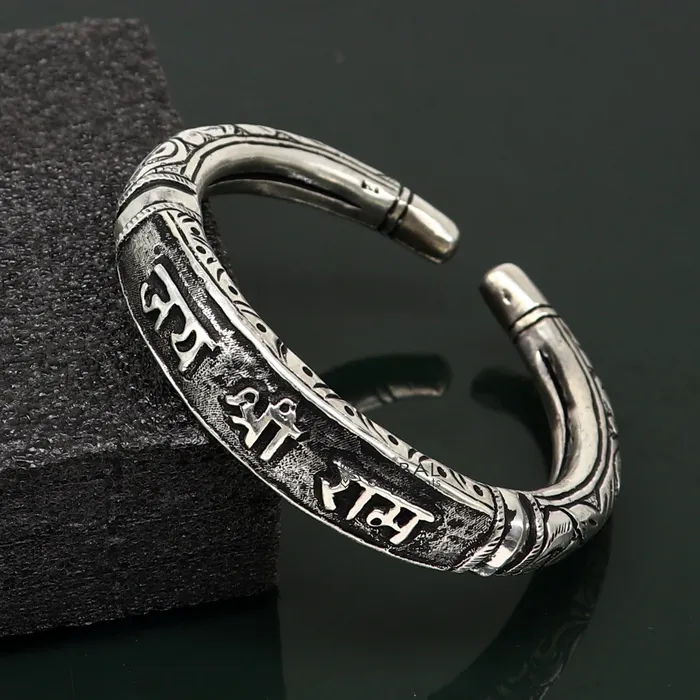 TRIBAL ORNAMENTS Bracelets 925 Sterling silver handmade chitai work jai shree ram lord rama mantra bracelet kada best divine unisex tribal ethnic jewelry nsk584