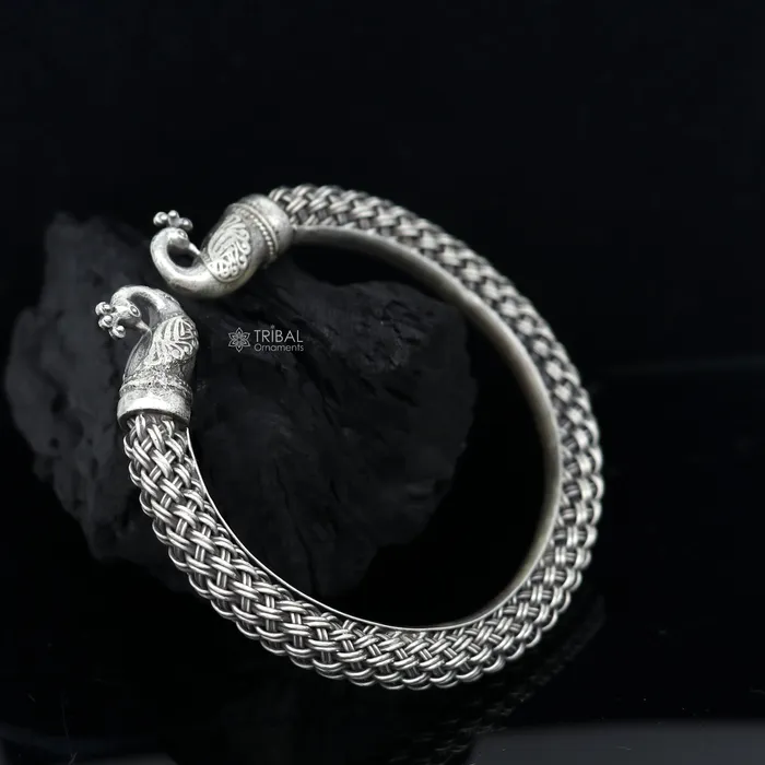 TRIBAL ORNAMENTS Bracelets 925 sterling silver handmade fashionable vintage peacock design bangle bracelet kada unisex customized personalized hiphop jewelry nsk845 TRIBAL ORNAMENTS Bracelets 925 sterling silver handmade fashionable vintage peacock design bangle bracelet kada unisex customized personalized hiphop jewelry nsk845