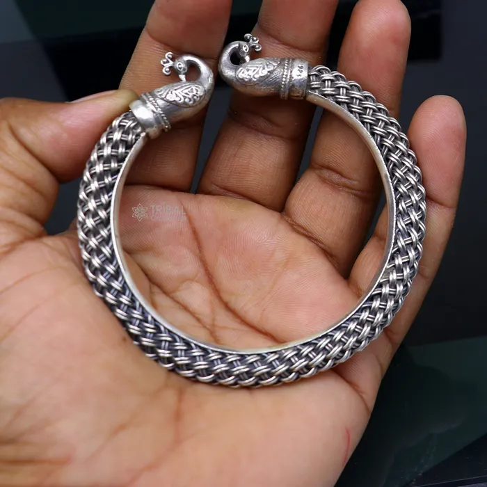 TRIBAL ORNAMENTS Bracelets 925 sterling silver handmade fashionable vintage peacock design bangle bracelet kada unisex customized personalized hiphop jewelry nsk845