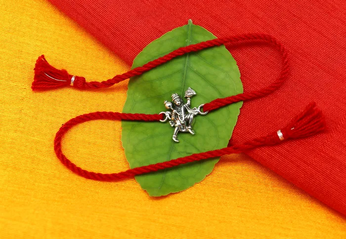 TRIBAL ORNAMENTS Bracelets 925 sterling silver idol god Flying Hanuman design Rakhi bracelet with red thread Best sibling rakhi rk170 TRIBAL ORNAMENTS Bracelets 925 sterling silver idol god Flying Hanuman design Rakhi bracelet with red thread Best sibling rakhi rk170