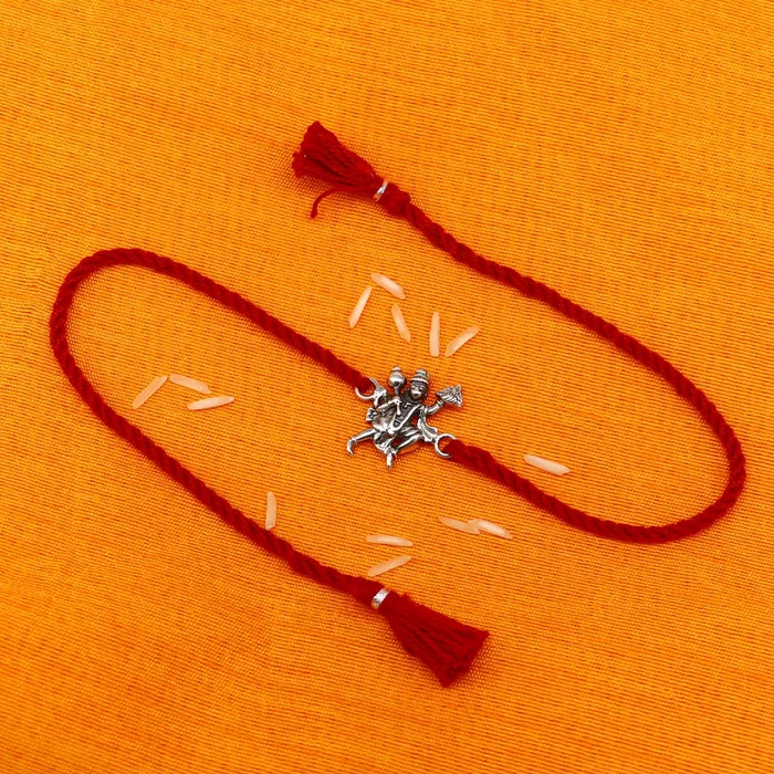 TRIBAL ORNAMENTS Bracelets 925 sterling silver idol god Flying Hanuman design Rakhi bracelet with red thread Best sibling rakhi rk170
