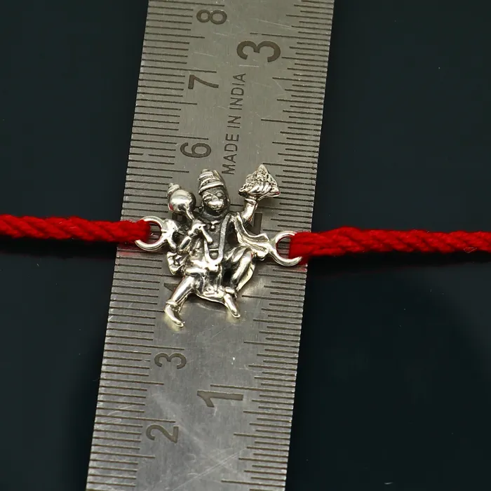 TRIBAL ORNAMENTS Bracelets 925 sterling silver idol god Flying Hanuman design Rakhi bracelet with red thread Best sibling rakhi rk170