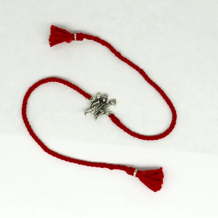 TRIBAL ORNAMENTS Bracelets 925 sterling silver idol god Flying Hanuman design Rakhi bracelet with red thread Best sibling rakhi rk170
