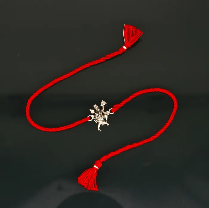 TRIBAL ORNAMENTS Bracelets 925 sterling silver idol god Flying Hanuman design Rakhi bracelet with red thread Best sibling rakhi rk170
