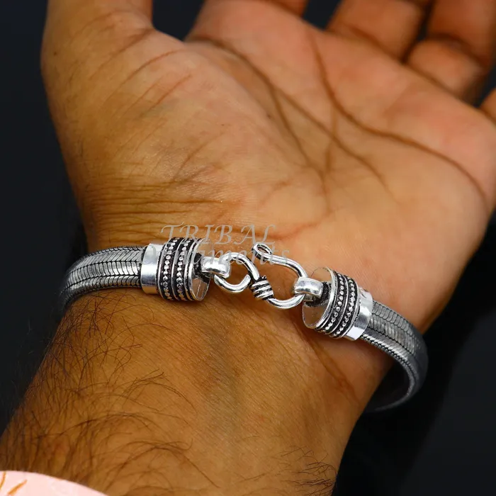 TRIBAL ORNAMENTS Bracelets 9MM 925 sterling silver handmade amazing snake chain flexible unisex D shape half round bracelet elegant wrist belt bracelet india sbr476 TRIBAL ORNAMENTS Bracelets 9MM 925 sterling silver handmade amazing snake chain flexible unisex D shape half round bracelet elegant wrist belt bracelet india sbr476