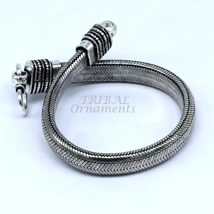 TRIBAL ORNAMENTS Bracelets 9MM 925 sterling silver handmade amazing snake chain flexible unisex D shape half round bracelet elegant wrist belt bracelet india sbr476