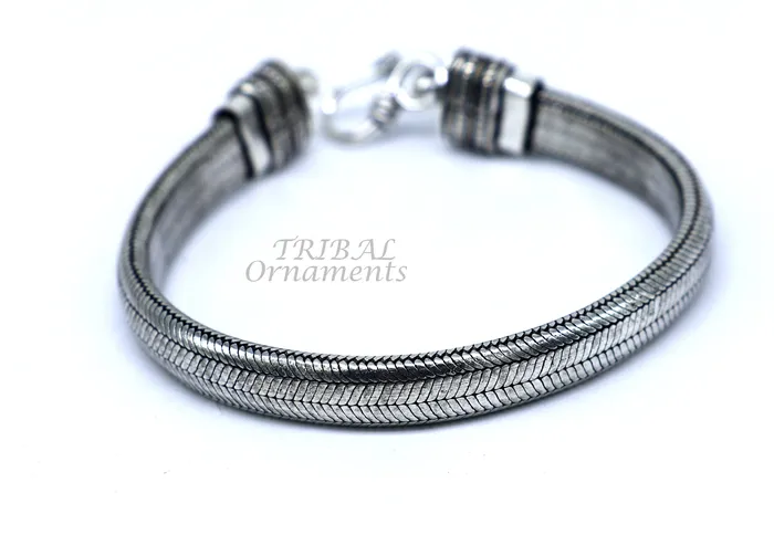 TRIBAL ORNAMENTS Bracelets 9MM 925 sterling silver handmade amazing snake chain flexible unisex D shape half round bracelet elegant wrist belt bracelet india sbr476