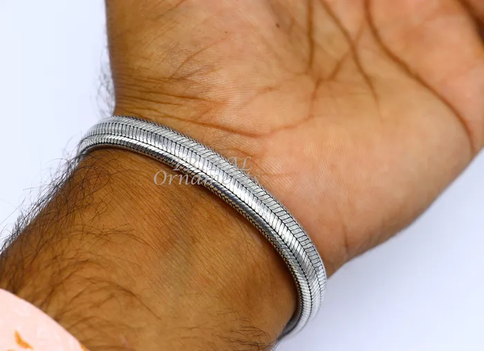 TRIBAL ORNAMENTS Bracelets 9MM 925 sterling silver handmade amazing snake chain flexible unisex D shape half round bracelet elegant wrist belt bracelet india sbr476