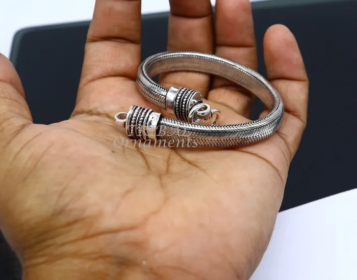 TRIBAL ORNAMENTS Bracelets 9MM 925 sterling silver handmade amazing snake chain flexible unisex D shape half round bracelet elegant wrist belt bracelet india sbr476