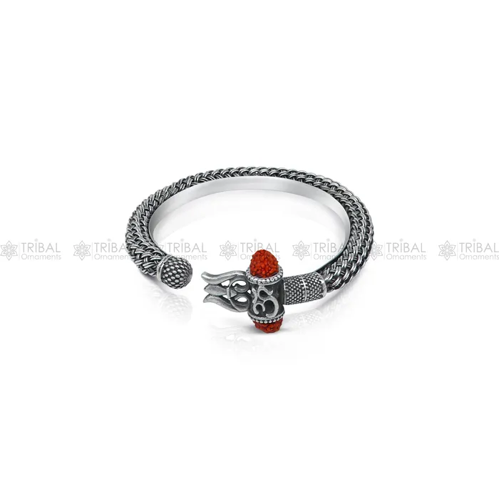 TRIBAL ORNAMENTS Bracelets Lord Shiva trident trishul design 925 sterling silver handmade bangle bracelet kada nsk850