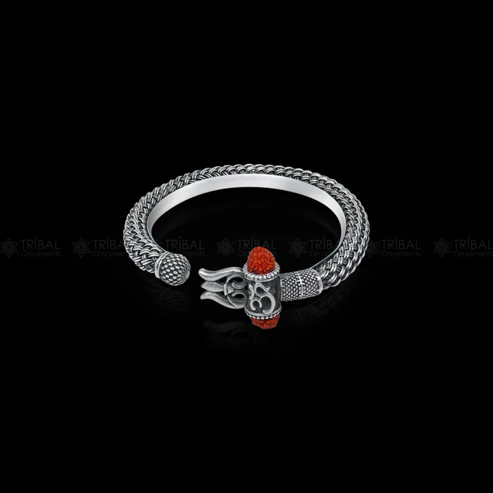 TRIBAL ORNAMENTS Bracelets Lord Shiva trident trishul design 925 sterling silver handmade bangle bracelet kada nsk850