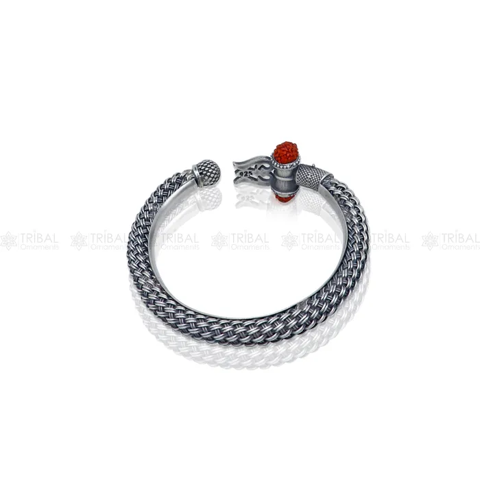 TRIBAL ORNAMENTS Bracelets Lord Shiva trident trishul design 925 sterling silver handmade bangle bracelet kada nsk850