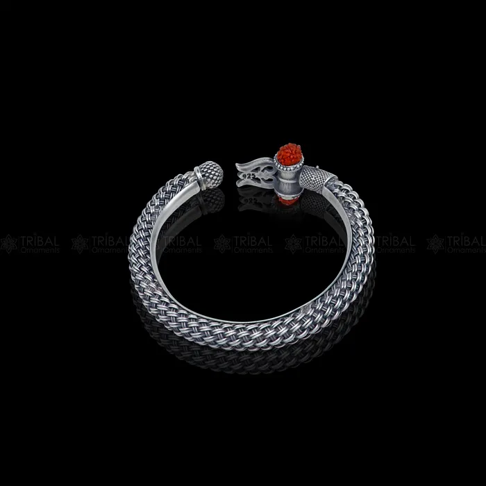 TRIBAL ORNAMENTS Bracelets Lord Shiva trident trishul design 925 sterling silver handmade bangle bracelet kada nsk850
