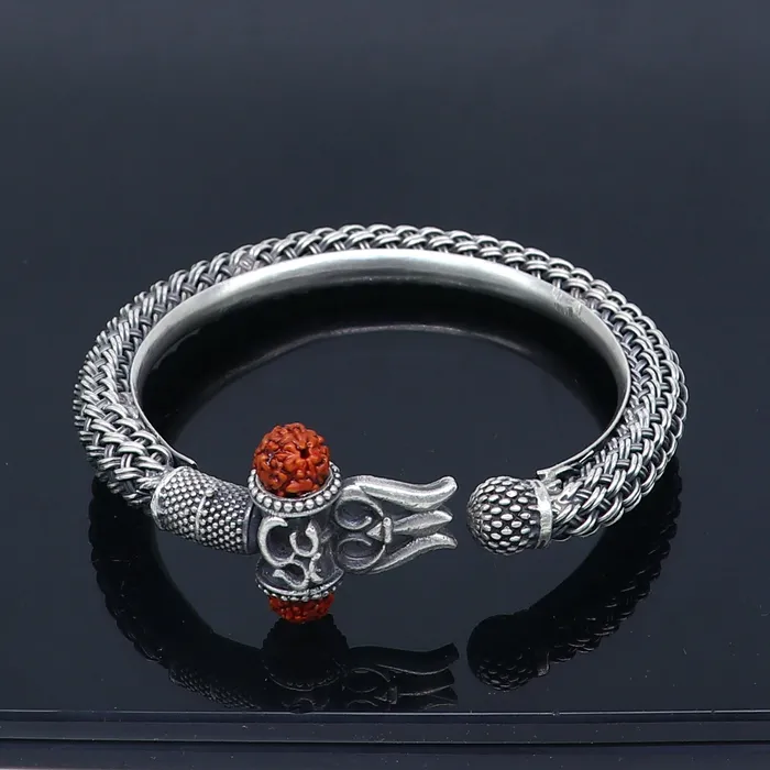TRIBAL ORNAMENTS Bracelets Lord Shiva trident trishul design 925 sterling silver handmade bangle bracelet kada nsk850