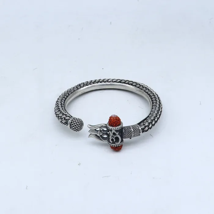 TRIBAL ORNAMENTS Bracelets Lord Shiva trident trishul design 925 sterling silver handmade bangle bracelet kada nsk850